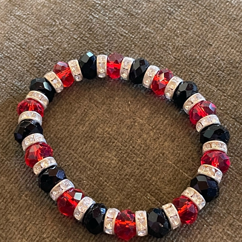 Rhinestone Bracelet with Black and Ruby beads